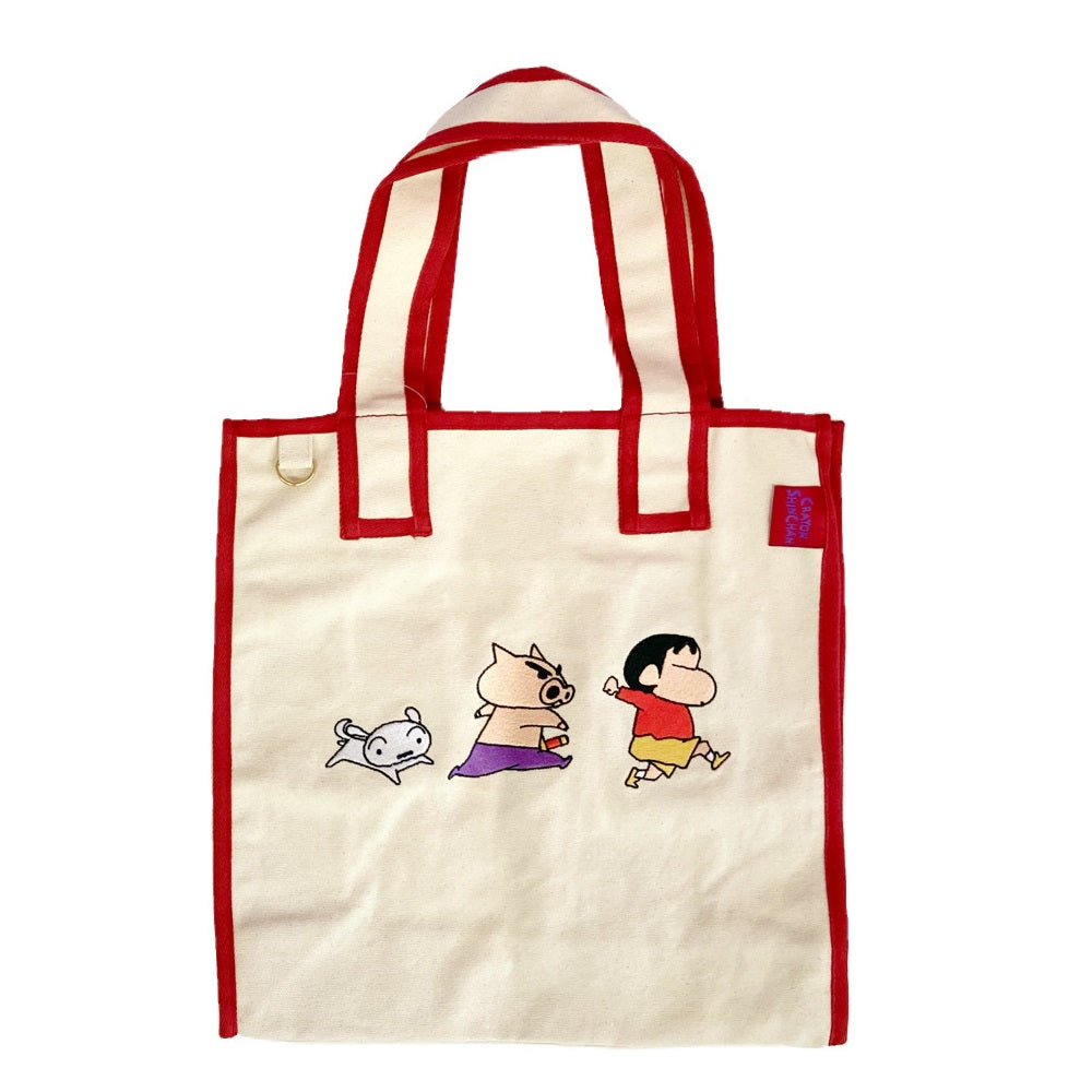 ビッグスクエアトートバッグ しんちゃん ロゴ/トリオ