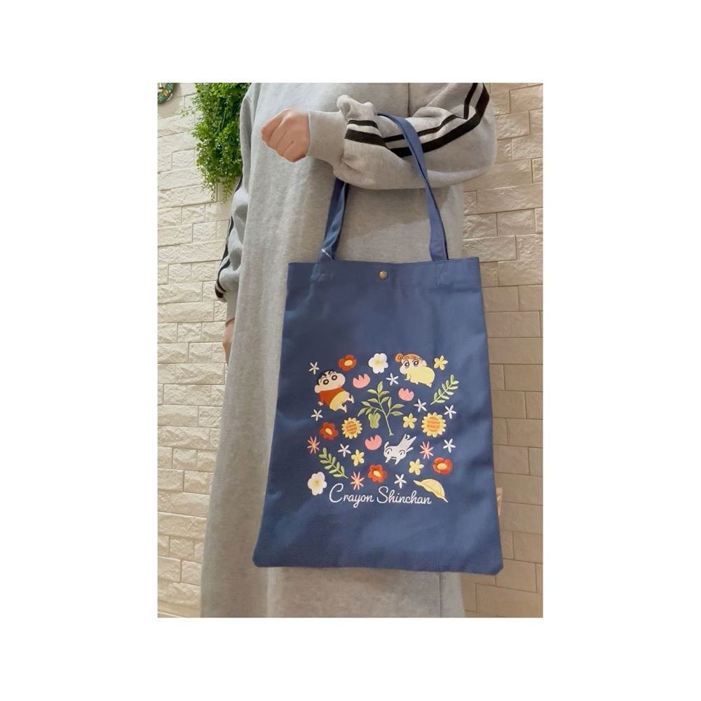 フラワーシリーズ 刺繍トート ネイビー／ベージュ – クレヨン