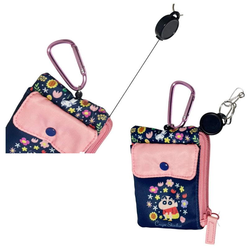 リール付きパスケース フラワーシリーズ ネイビー／ブルー