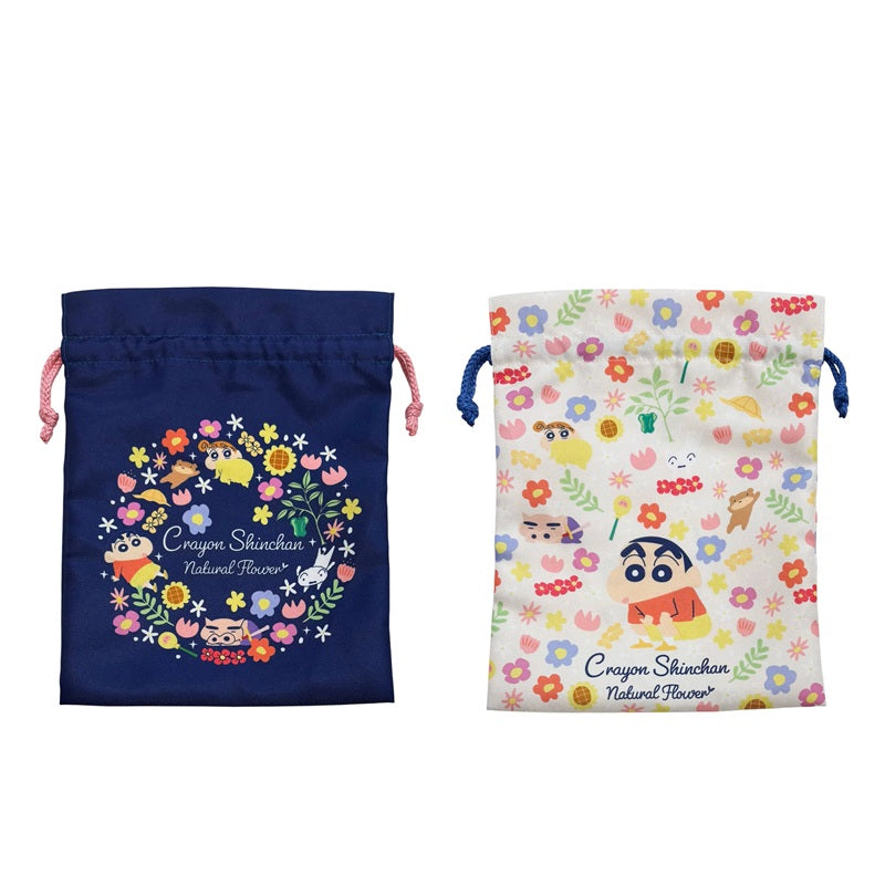 トラベル巾着 フラワーシリーズ ネイビー／ベージュ