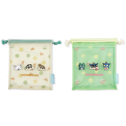 メッシュ巾着 アイボリー／グリーン