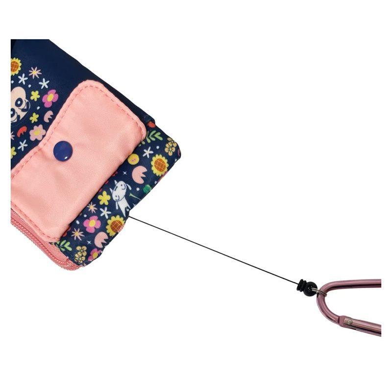 リール付きパスケース フラワーシリーズ ネイビー／ブルー